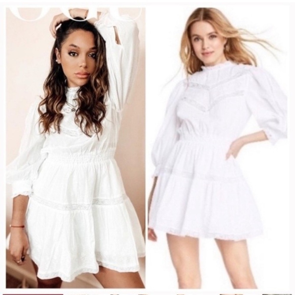 LoveShackFancy Target Talulah Pintuck Yoke Lace White Mini Dress